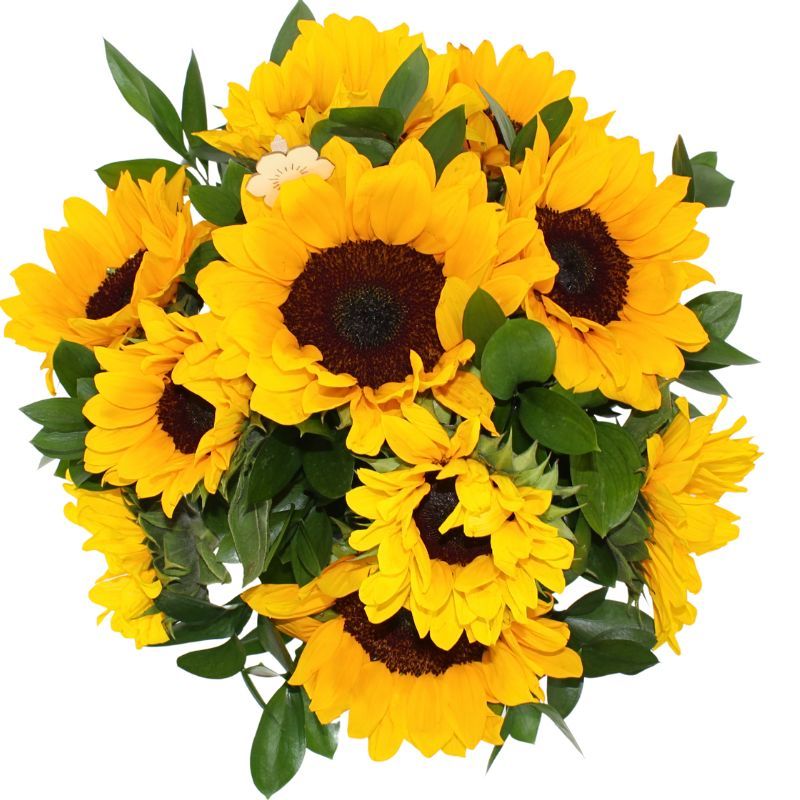 Florero con girasoles y ruscus