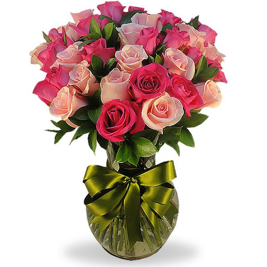 Florero 36 rosas combinado con ruscus