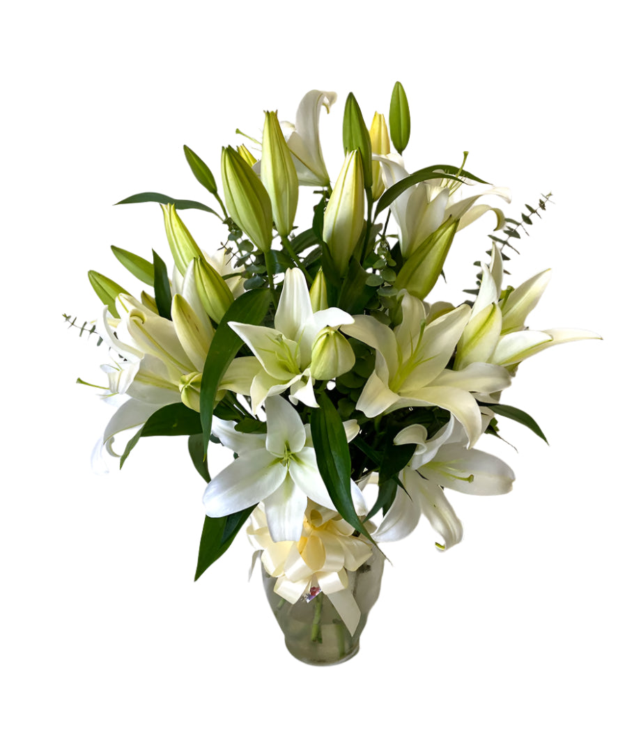 Florero de 10 Lilium con varas de eucaliptus