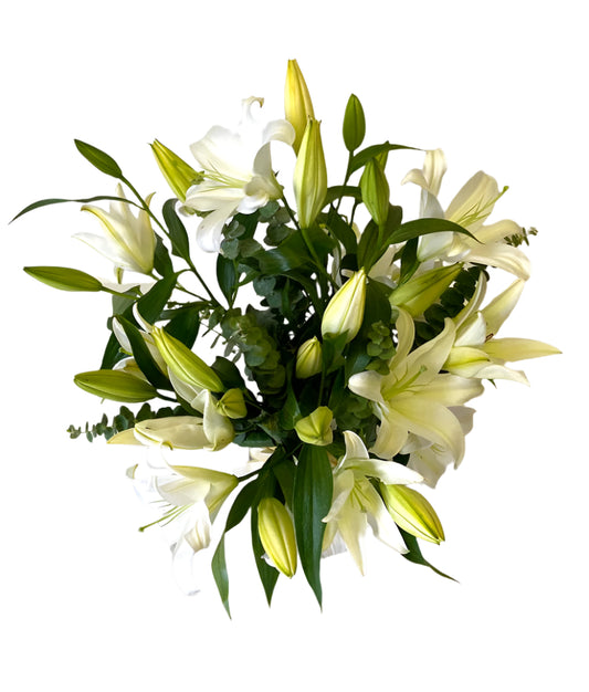 Florero de 10 Lilium con varas de eucaliptus