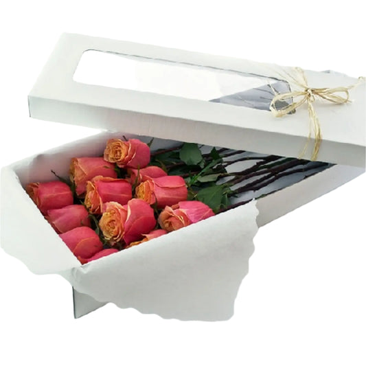 Caja rustica 12 rosas rosadas