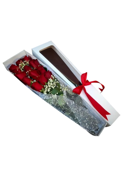 Caja rustica 12 rosas rojas